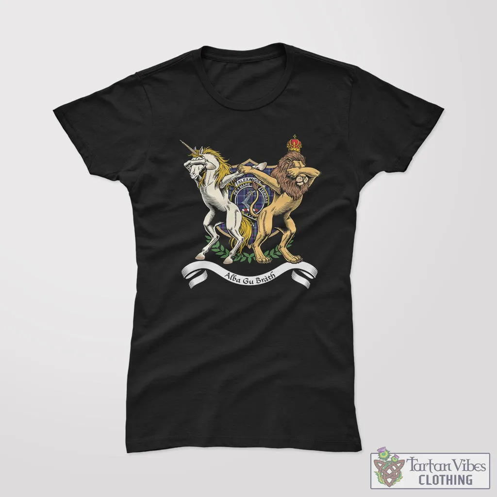 Alexander of Menstry Family Crest Cotton Women's T-Shirt with Scotland Royal Coat Of Arm Funny Style