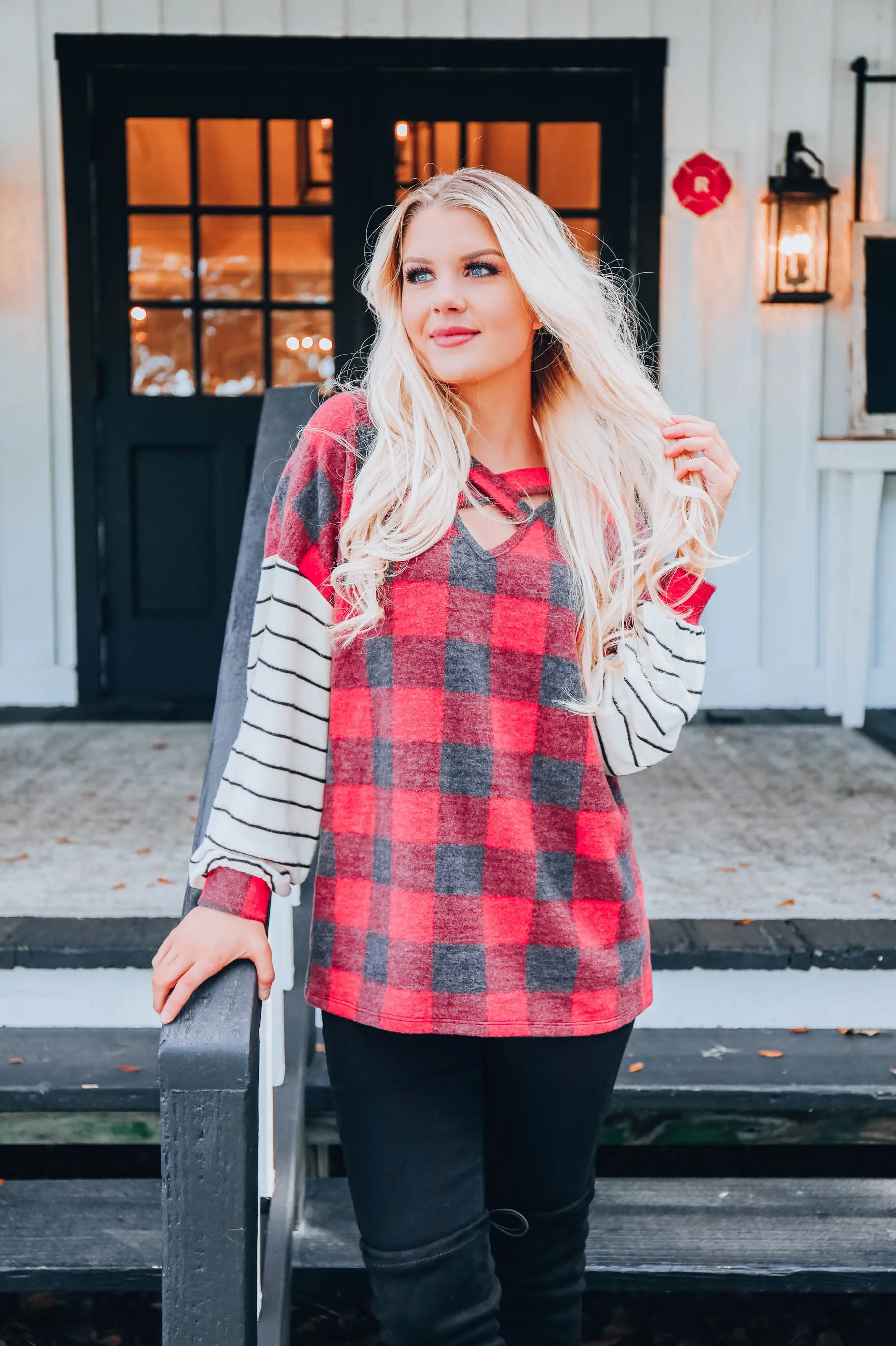 Cashmere Feeling Buffalo Plaid Top S-3X