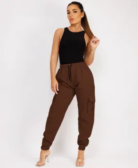 Chocolate Brown Shell Cuffed Pocketed Cargo Trousers