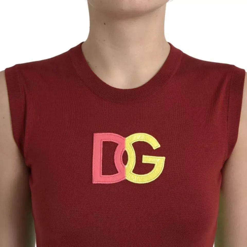 Dolce & Gabbana Red Green Silk DG Logo Sleeveless Tank Top