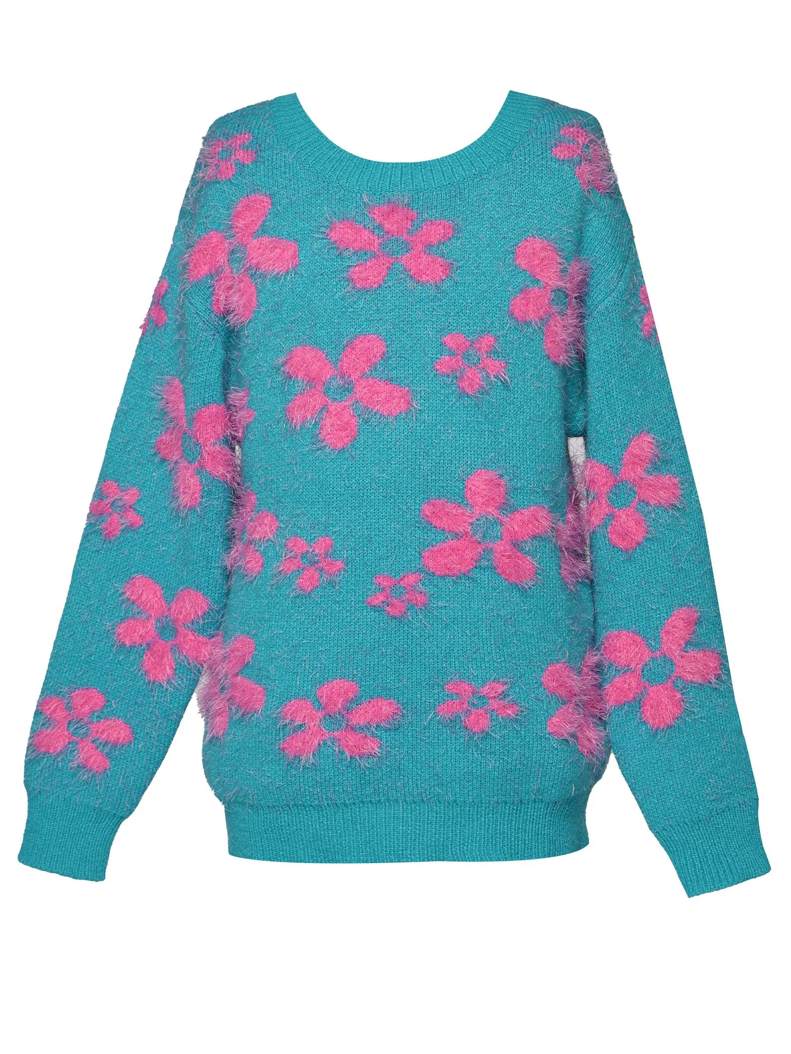 GBY ALL OVER FLOWER FUZZY SWEATER