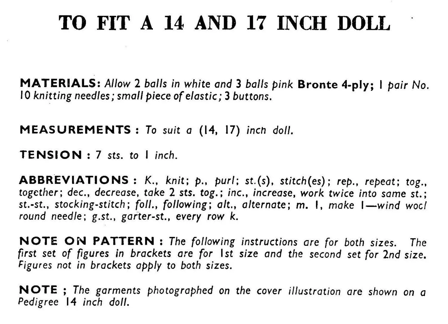 Knitted Dolls Clothes Pattern, Doll Size 14 and 17 ins, Instant Download
