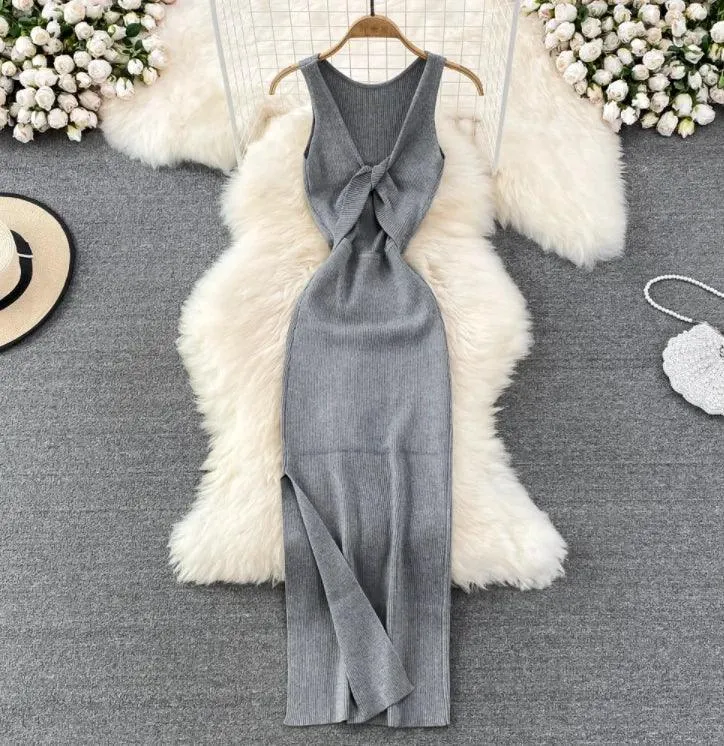 Korean Knitted V-Neck Bodycon Dress: Chic Hollow Out Fashion - Summer Party Style