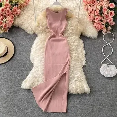 Korean Knitted V-Neck Bodycon Dress: Chic Hollow Out Fashion - Summer Party Style