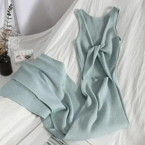 Korean Knitted V-Neck Bodycon Dress: Chic Hollow Out Fashion - Summer Party Style