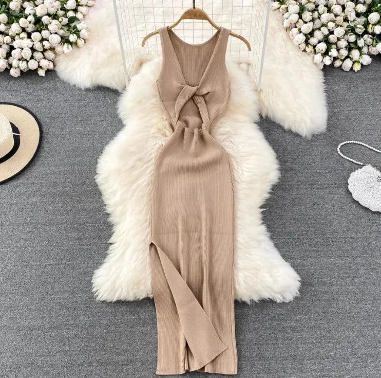 Korean Knitted V-Neck Bodycon Dress: Chic Hollow Out Fashion - Summer Party Style