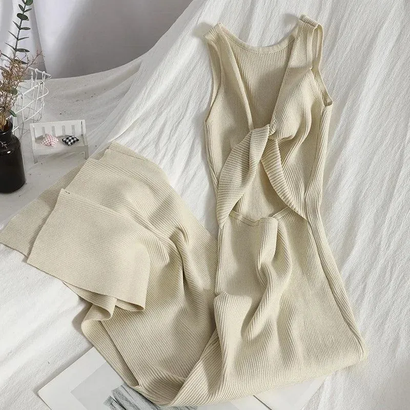 Korean Knitted V-Neck Bodycon Dress: Chic Hollow Out Fashion - Summer Party Style