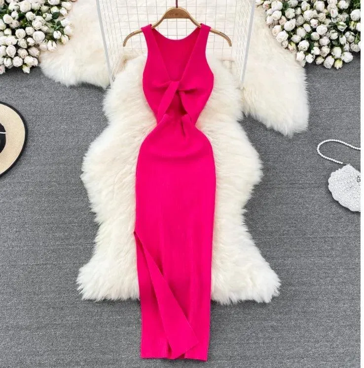 Korean Knitted V-Neck Bodycon Dress: Chic Hollow Out Fashion - Summer Party Style