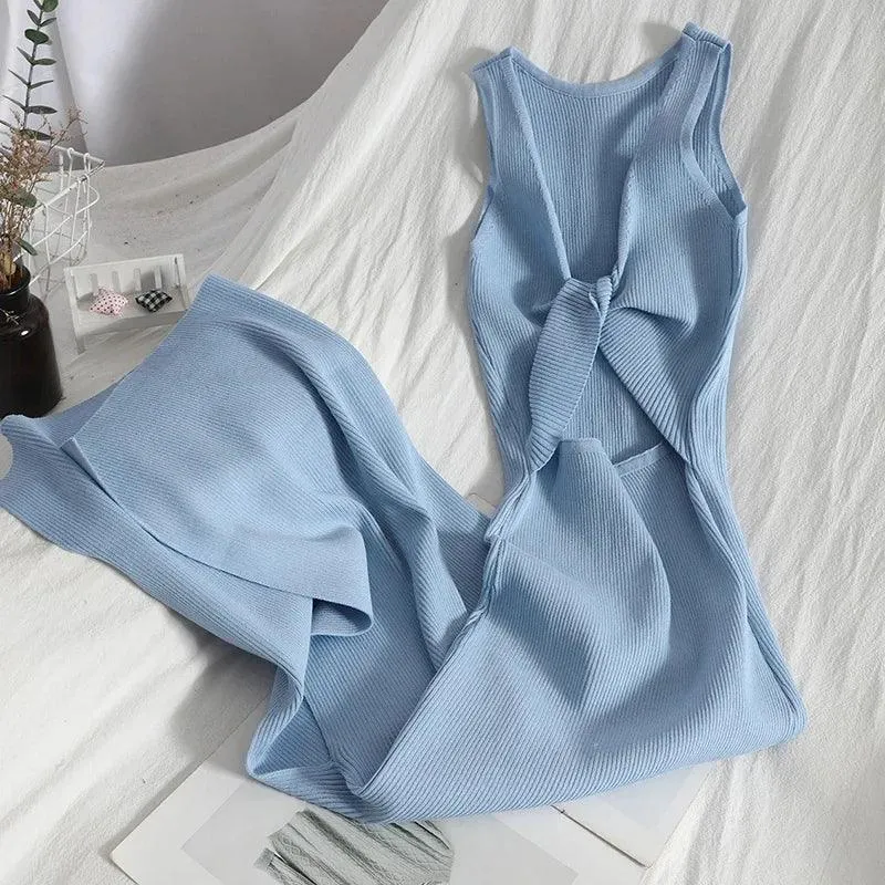 Korean Knitted V-Neck Bodycon Dress: Chic Hollow Out Fashion - Summer Party Style