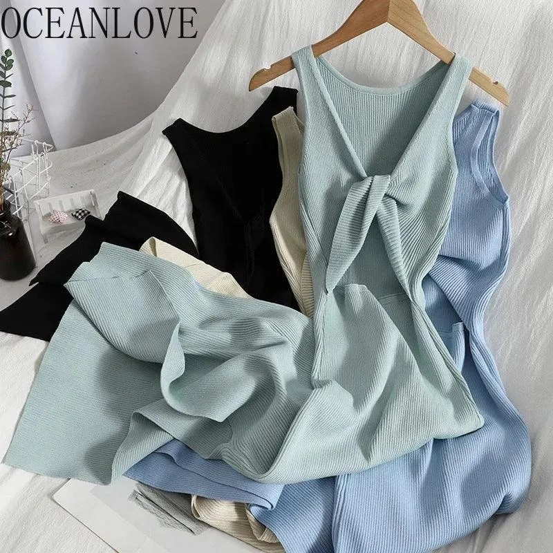 Korean Knitted V-Neck Bodycon Dress: Chic Hollow Out Fashion - Summer Party Style