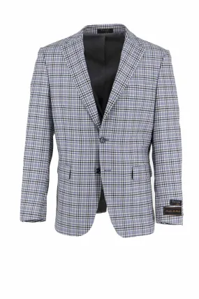 Light Blue with Black Windowpane Dolcetto Modern Fit, Pure Wool Jacket by Tiglio Luxe