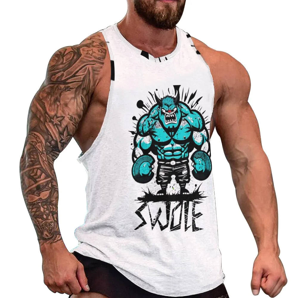 Men's Full print vest fitness theme swole theme