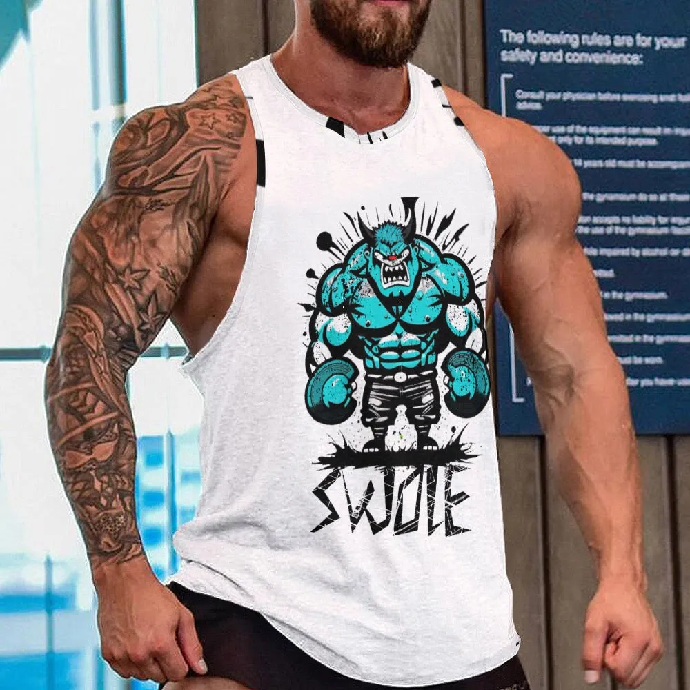 Men's Full print vest fitness theme swole theme