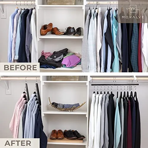 Moralve Space Saving Wood Hangers 4 Pack Collapsible Closet Organizers Clothes