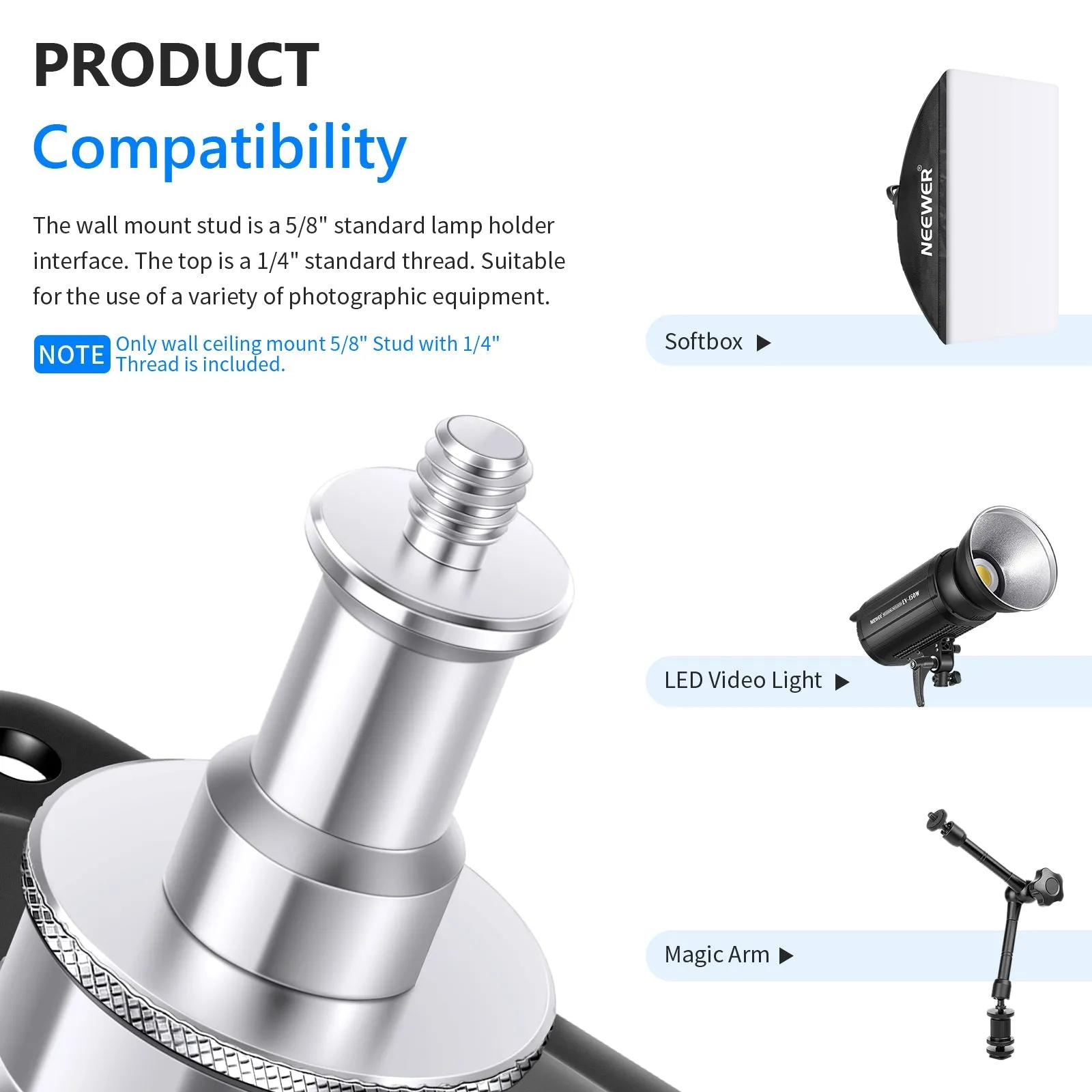 NEEWER Square Ceiling Mount with 1/4" thread