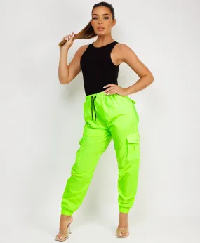 Neon Green Shell Cuffed Pocketed Cargo Trousers