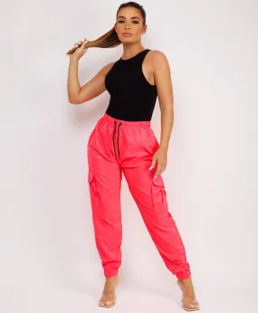 Neon Pink Shell Cuffed Pocketed Cargo Trousers