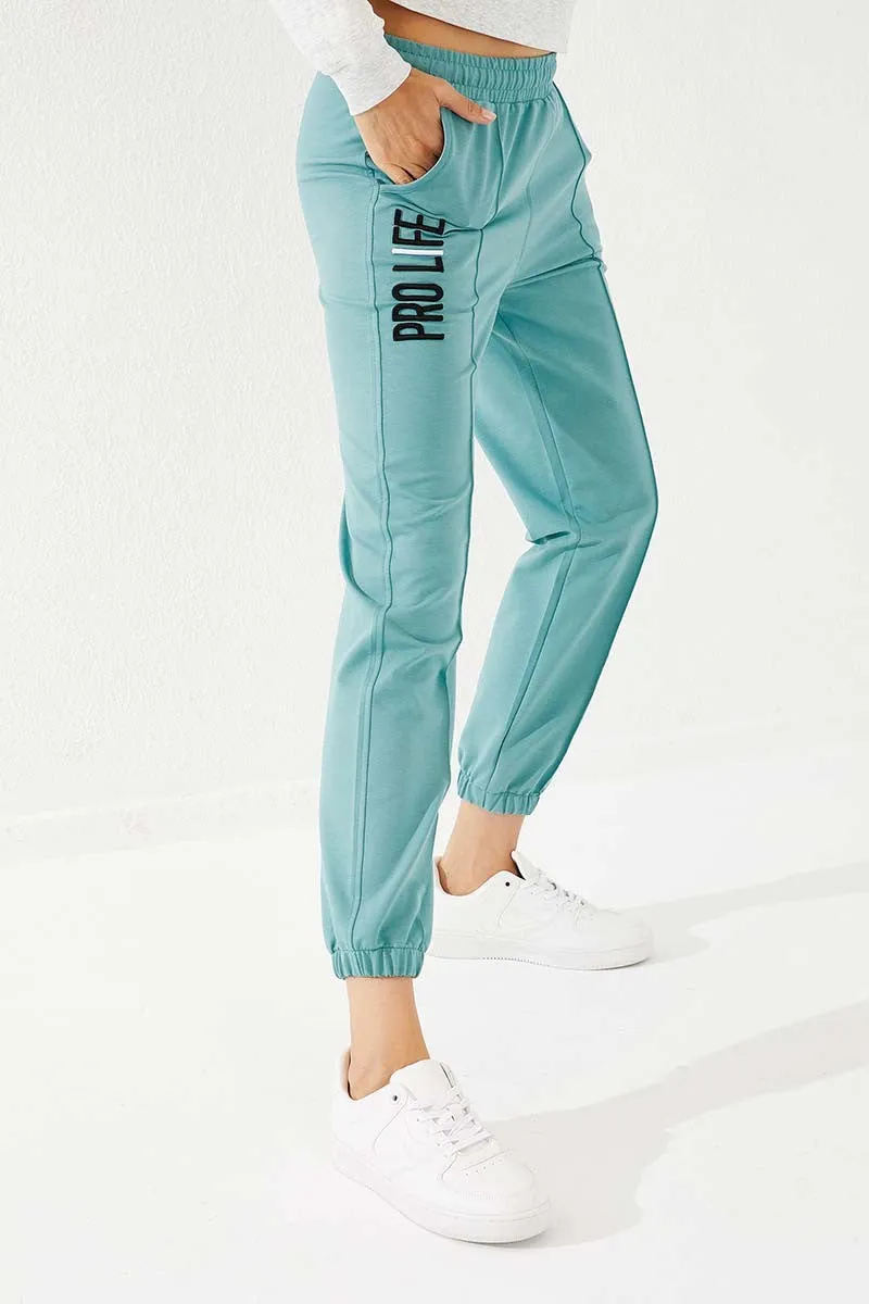 TMY Mint Green Embroidered Comfort Fit Elastic Cuff Women's Sweatpants - 94571 - Sioux Falls