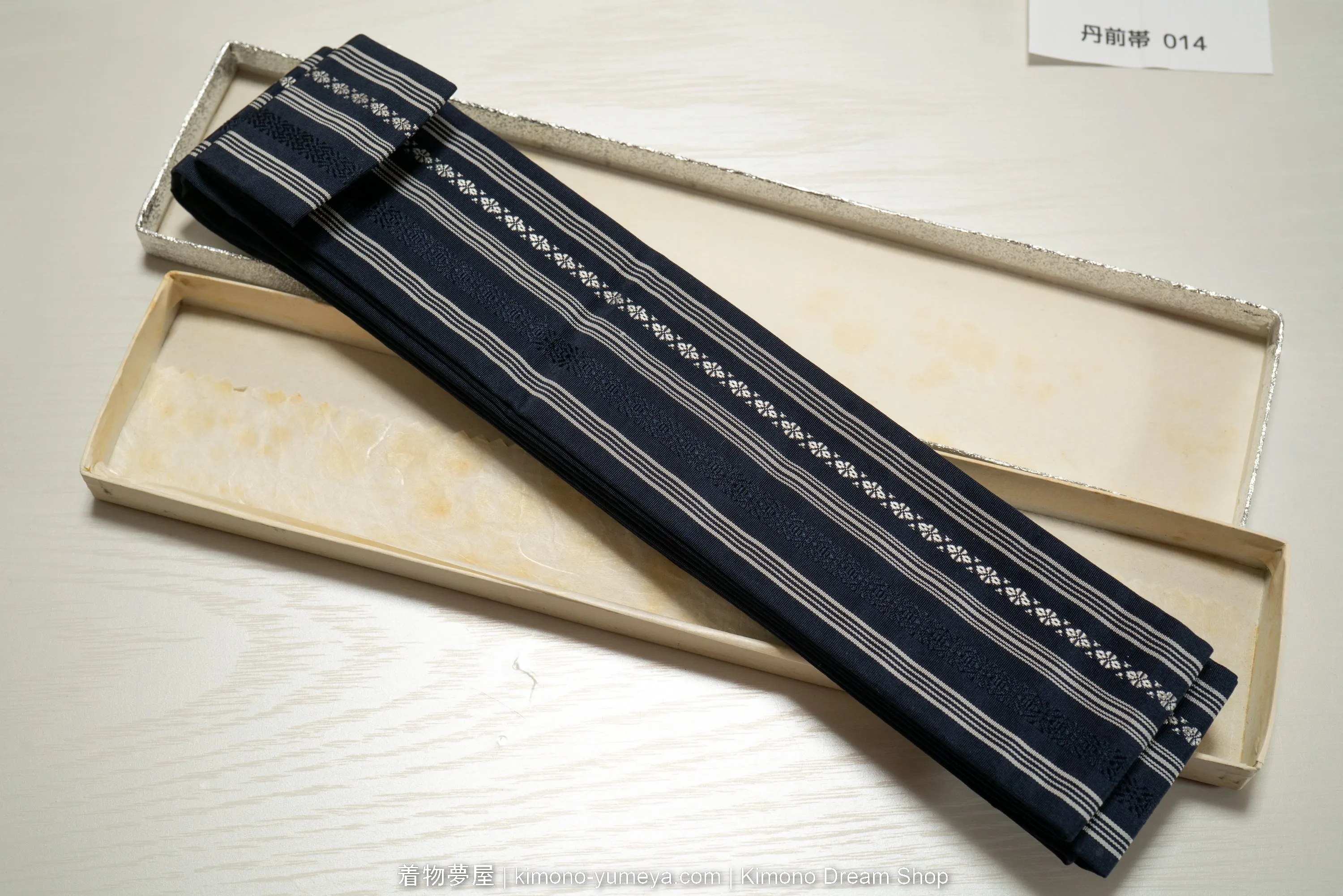 Vintage Silk Tanzen Obi in Box - Lightweight Informal Men's Kimono Belt - Traditional Japanese Accessories - Kenjogara Geometric Stripes