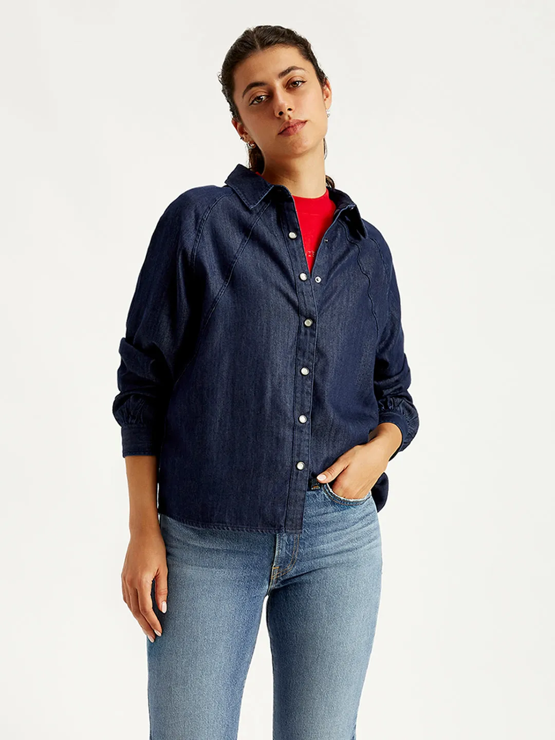 Women's Solid Regular Fit Denim Shirt