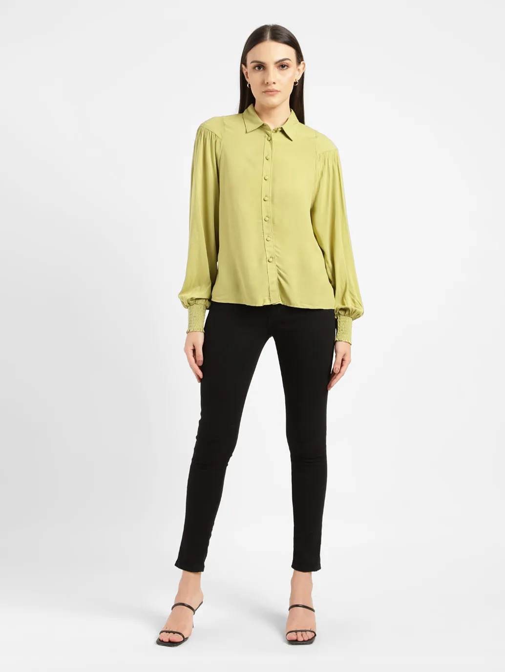 Women's Solid Spread Collar Shirt Green